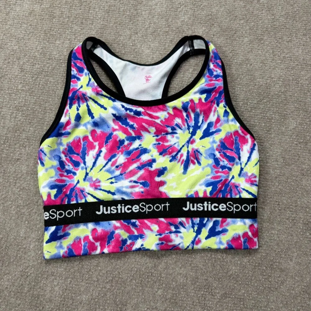 Justice Sport Oh So Soft Girls Tie Dye Sports Bra Size 30 Pink Yellow Blue